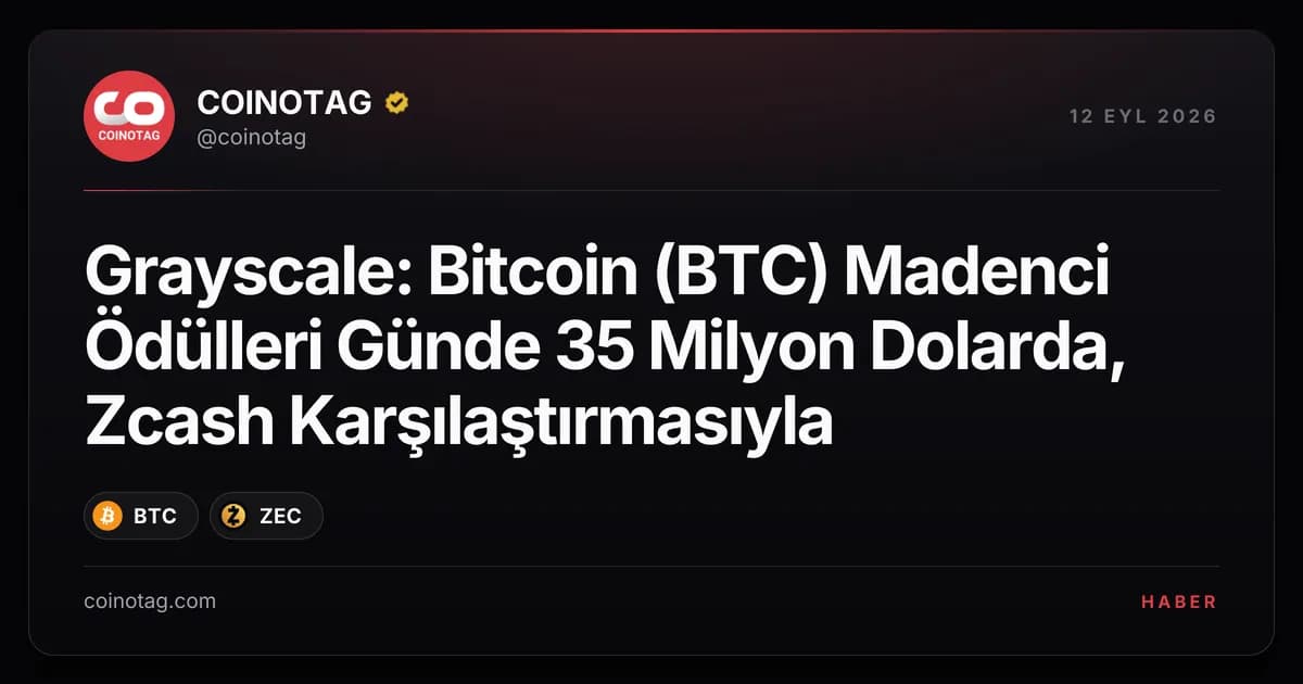 Grayscale: Bitcoin (BTC) Madenci Ödülleri Günde 35 Milyon Dolarda, Zcash Karşılaştırmasıyla