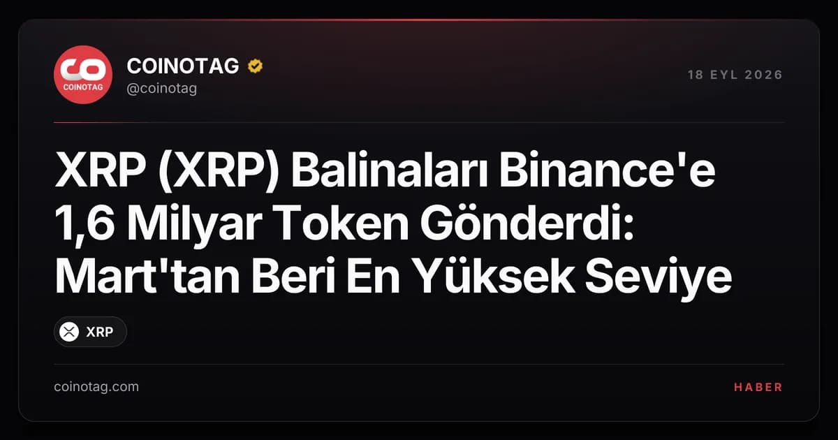 XRP (XRP) Balinaları Binance'e 1,6 Milyar Token Gönderdi: Mart'tan Beri En Yüksek Seviye