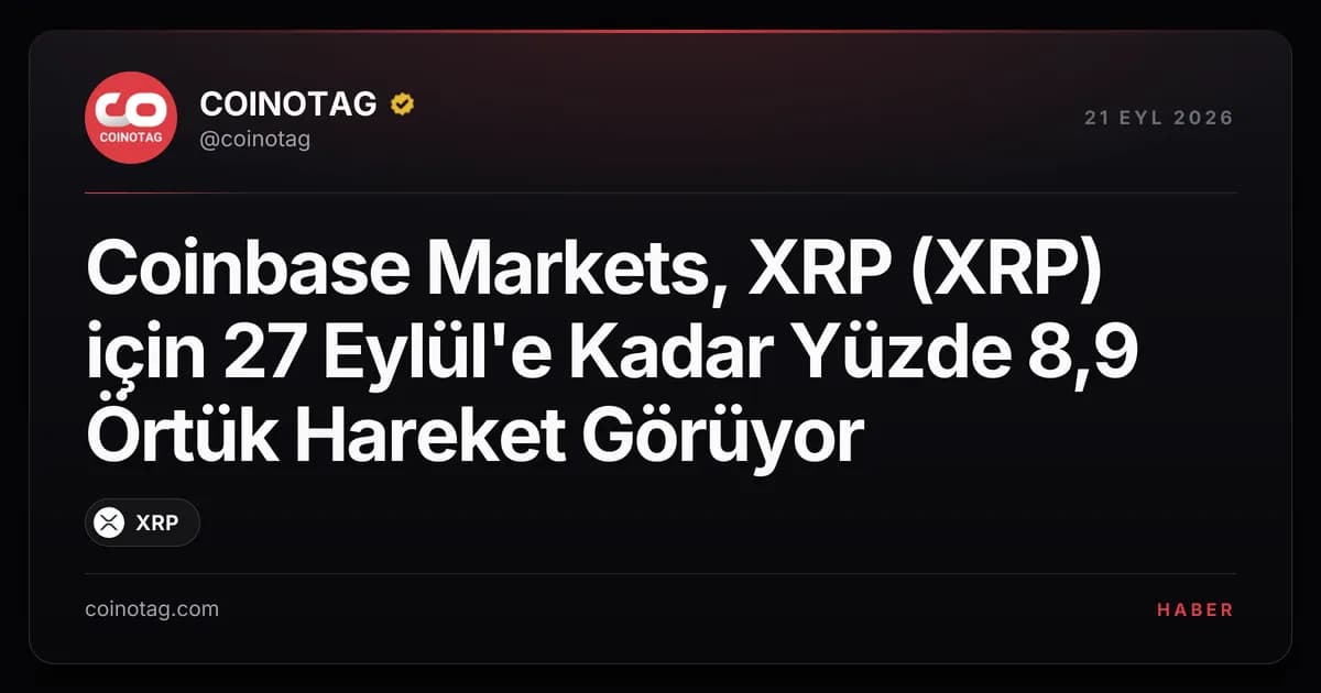 Coinbase Markets, XRP (XRP) için 27 Eylül'e Kadar Yüzde 8,9 Örtük Hareket Görüyor