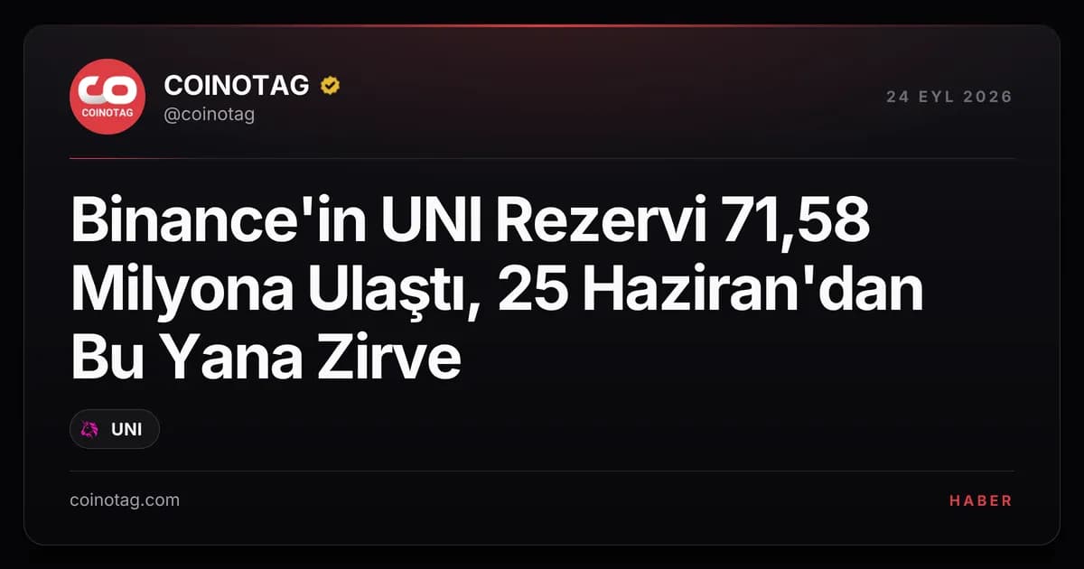 Binance'in UNI Rezervi 71,58 Milyona Ulaştı, 25 Haziran'dan Bu Yana Zirve