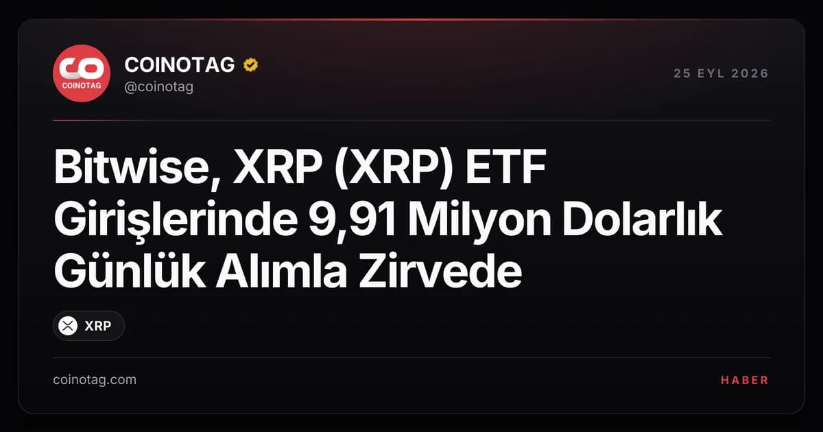 Bitwise, XRP (XRP) ETF Girişlerinde 9,91 Milyon Dolarlık Günlük Alımla Zirvede