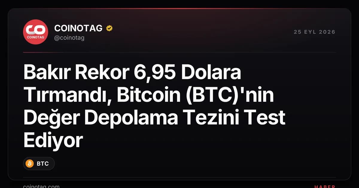 Bakır Rekor 6,95 Dolara Tırmandı, Bitcoin (BTC)'nin Değer Depolama Tezini Test Ediyor