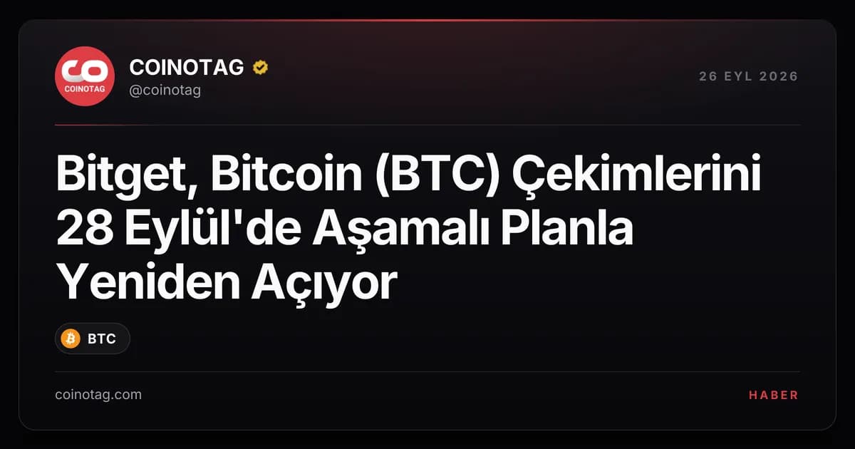 Bitget, Bitcoin (BTC) Çekimlerini 28 Eylül'de Aşamalı Planla Yeniden Açıyor