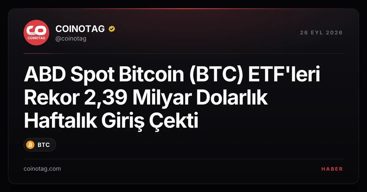 ABD Spot Bitcoin (BTC) ETF'leri Rekor 2,39 Milyar Dolarlık Haftalık Giriş Çekti