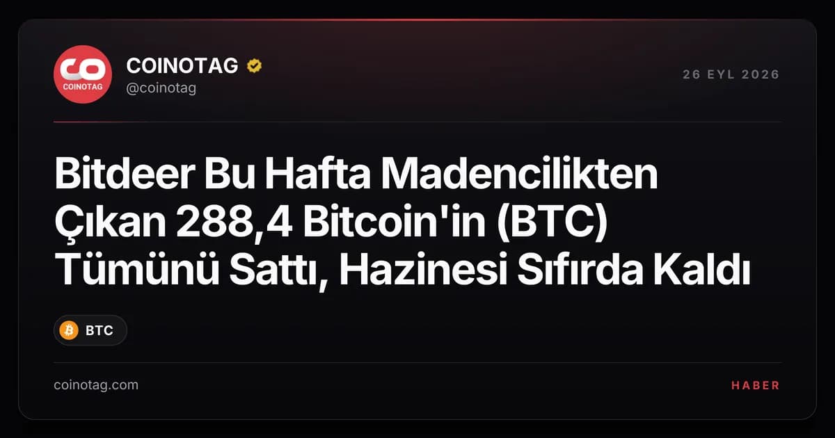 Bitdeer Bu Hafta Madencilikten Çıkan 288,4 Bitcoin'in (BTC) Tümünü Sattı, Hazinesi Sıfırda Kaldı