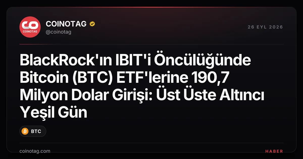 BlackRock'ın IBIT'i Öncülüğünde Bitcoin (BTC) ETF'lerine 190,7 Milyon Dolar Girişi: Üst Üste Altıncı Yeşil Gün