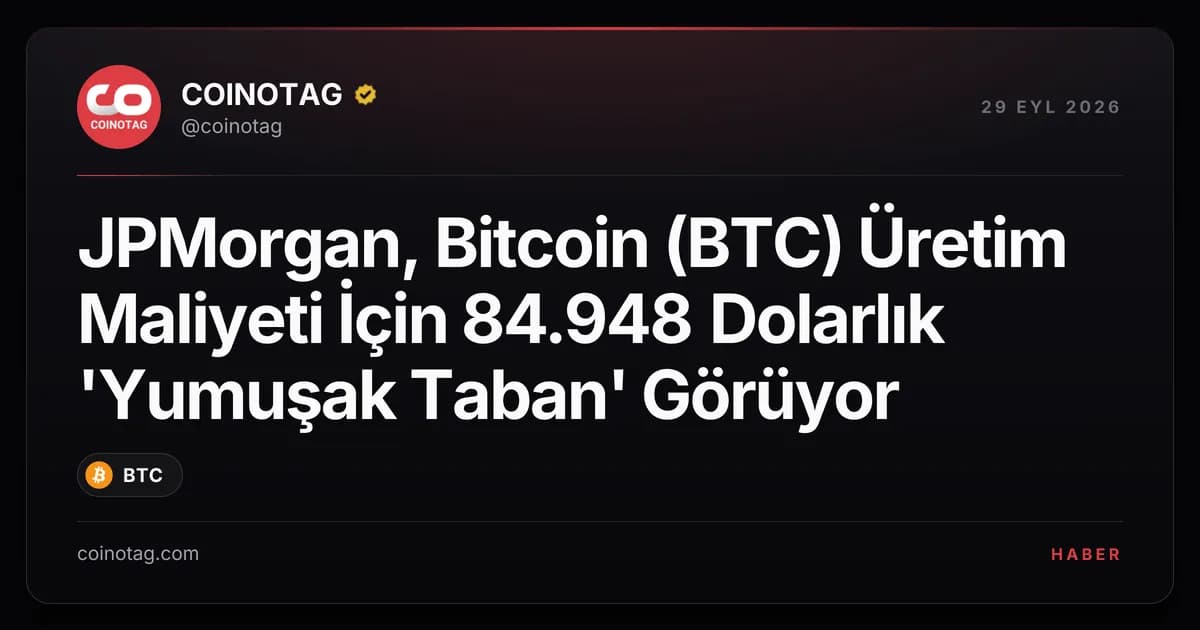 JPMorgan, Bitcoin (BTC) Üretim Maliyeti İçin 84.948 Dolarlık 'Yumuşak Taban' Görüyor
