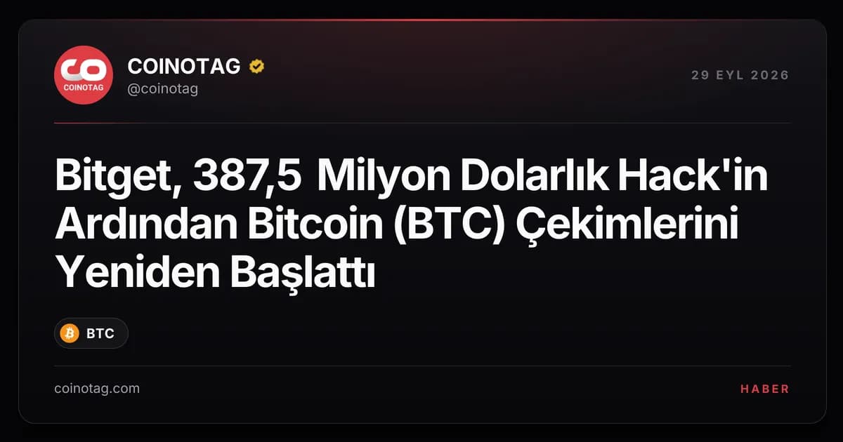 Bitget, 387,5 Milyon Dolarlık Hack'in Ardından Bitcoin (BTC) Çekimlerini Yeniden Başlattı