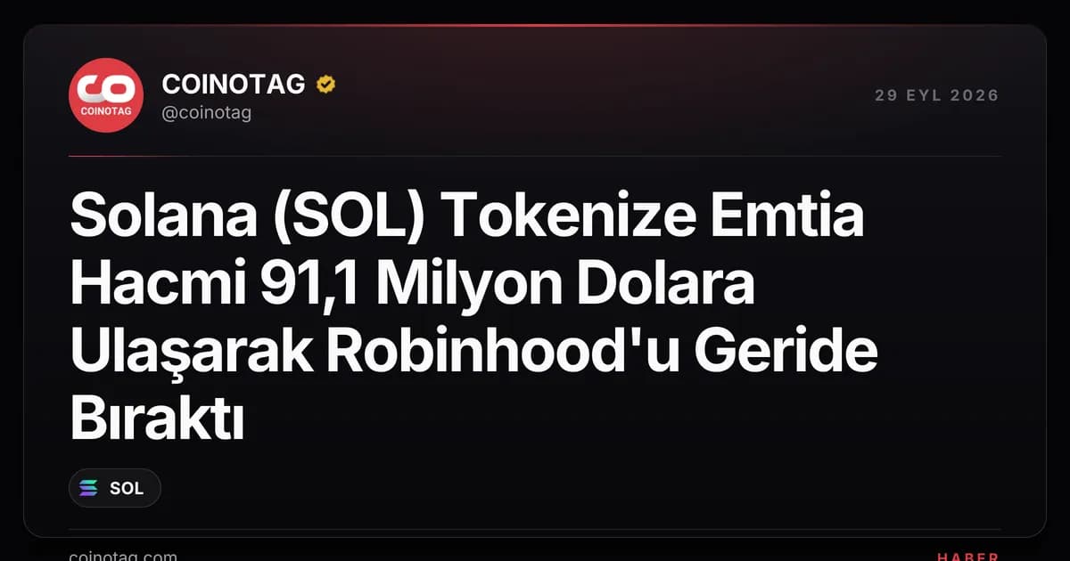 Solana (SOL) Tokenize Emtia Hacmi 91,1 Milyon Dolara Ulaşarak Robinhood'u Geride Bıraktı