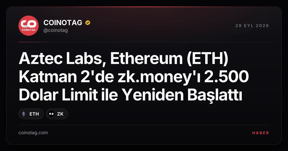 Aztec Labs, Ethereum (ETH) Katman 2'de zk.money'ı 2.500 Dolar Limit ile Yeniden Başlattı