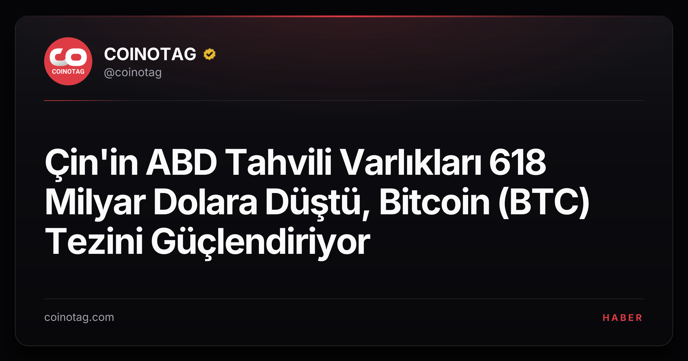 Çin'in ABD Tahvili Varlıkları 618 Milyar Dolara Düştü, Bitcoin (BTC) Tezini Güçlendiriyor