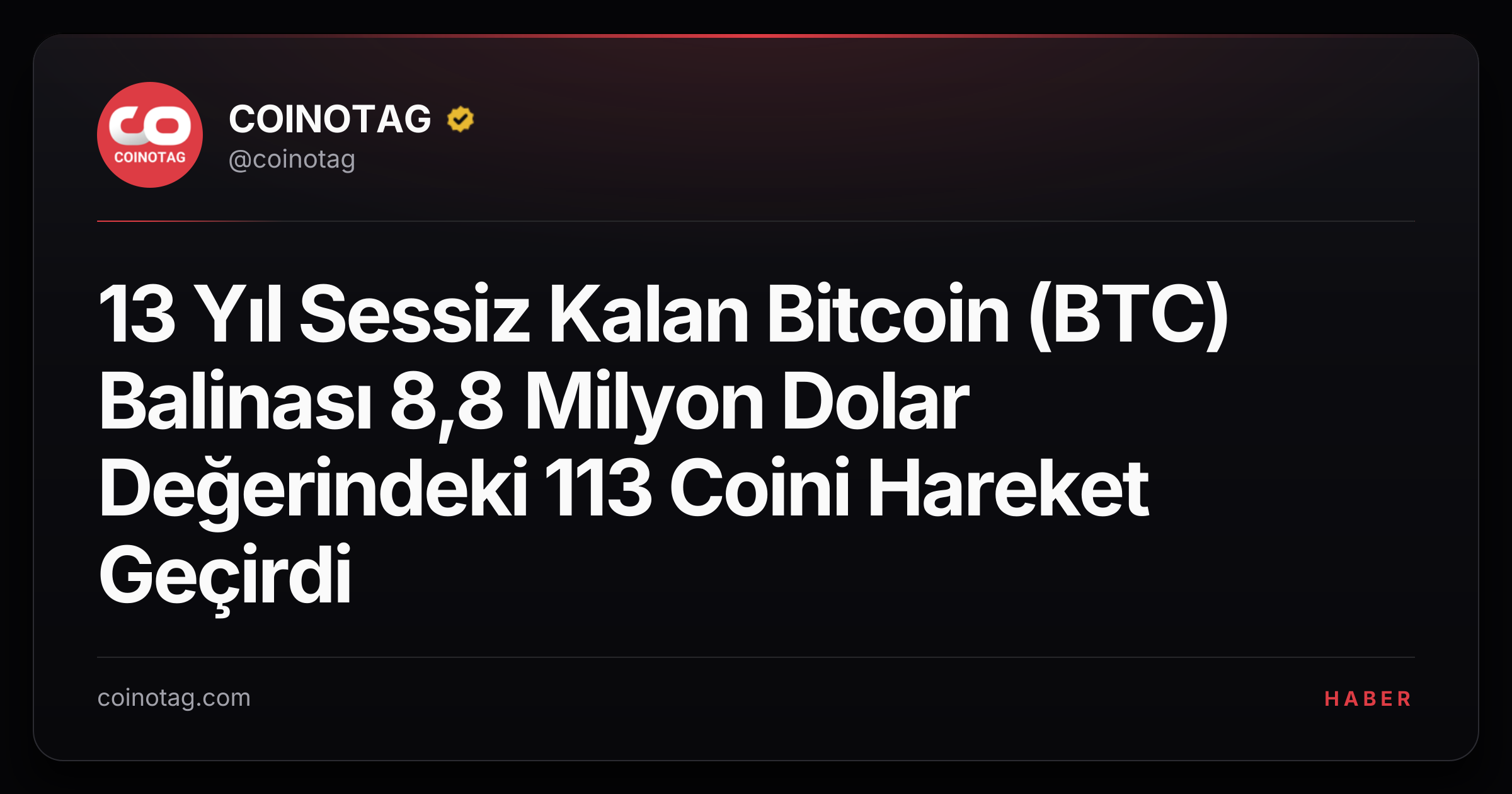 13 Yıl Sessiz Kalan Bitcoin (BTC) Balinası 8,8 Milyon Dolar Değerindeki 113 Coini Hareket Geçirdi
