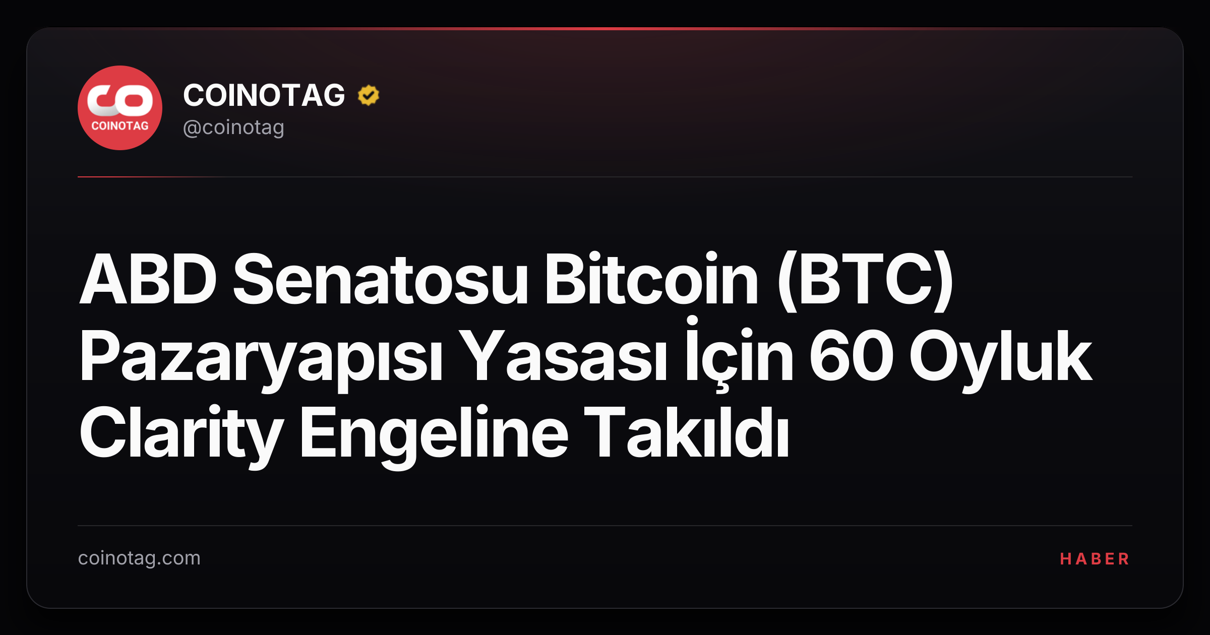 ABD Senatosu Bitcoin (BTC) Pazaryapısı Yasası İçin 60 Oyluk Clarity Engeline Takıldı