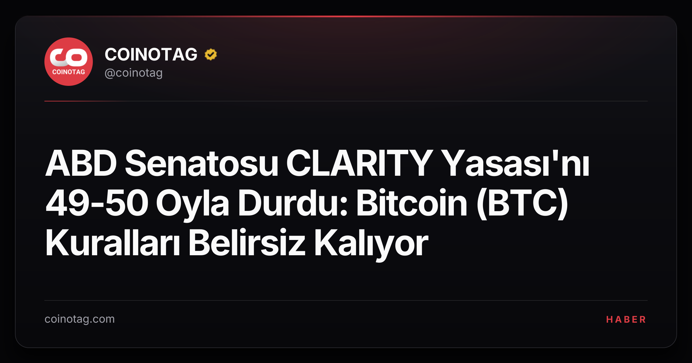 ABD Senatosu CLARITY Yasası'nı 49-50 Oyla Durdu: Bitcoin (BTC) Kuralları Belirsiz Kalıyor