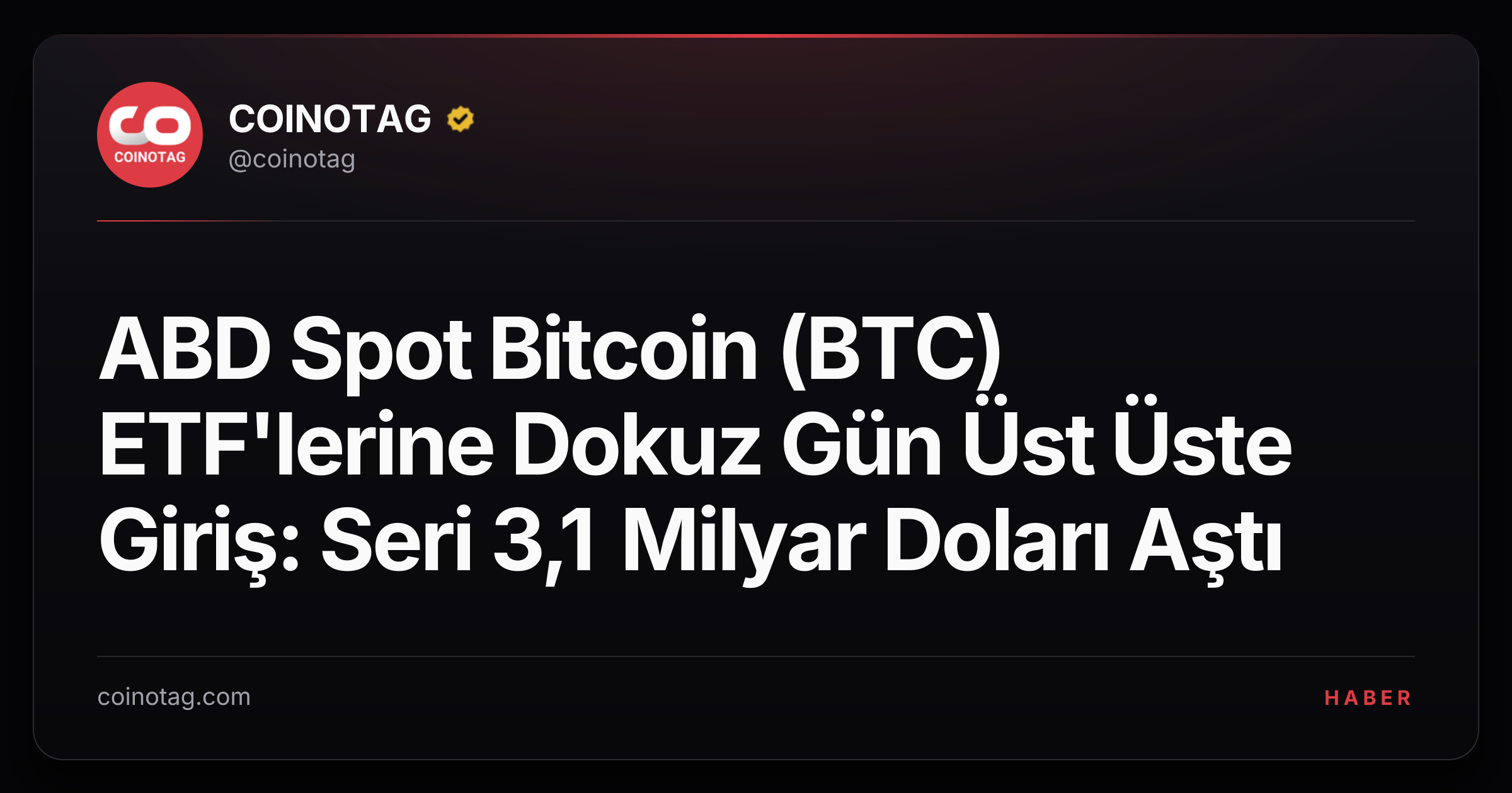 ABD Spot Bitcoin (BTC) ETF'lerine Dokuz Gün Üst Üste Giriş: Seri 3,1 Milyar Doları Aştı