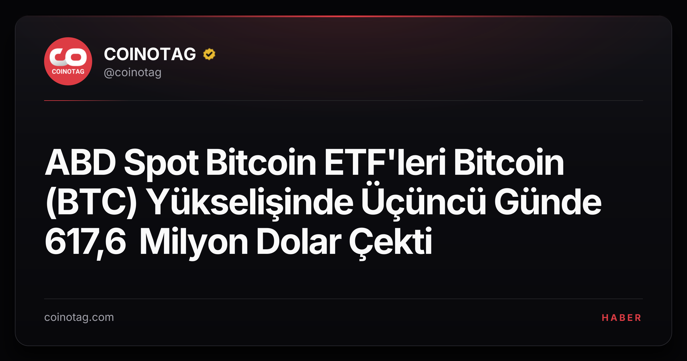 ABD Spot Bitcoin ETF'leri Bitcoin (BTC) Yükselişinde Üçüncü Günde 617,6 Milyon Dolar Çekti