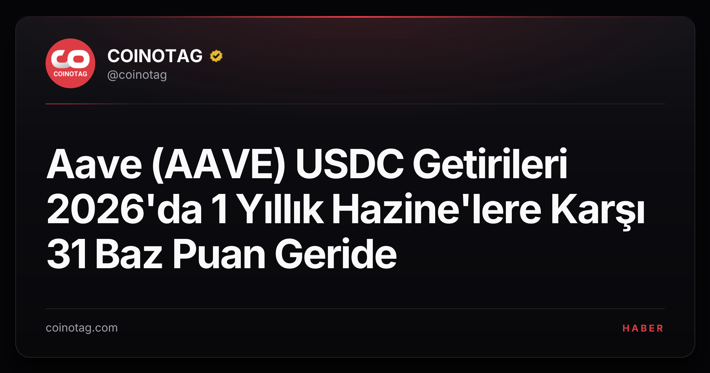 Aave (AAVE) USDC Getirileri 2026'da 1 Yıllık Hazine'lere Karşı 31 Baz Puan Geride