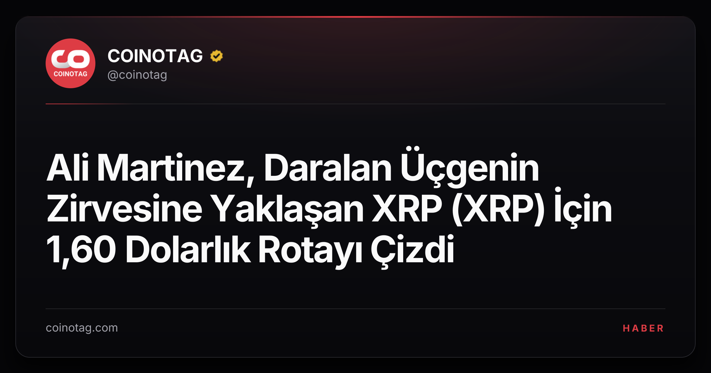 Ali Martinez, Daralan Üçgenin Zirvesine Yaklaşan XRP (XRP) İçin 1,60 Dolarlık Rotayı Çizdi