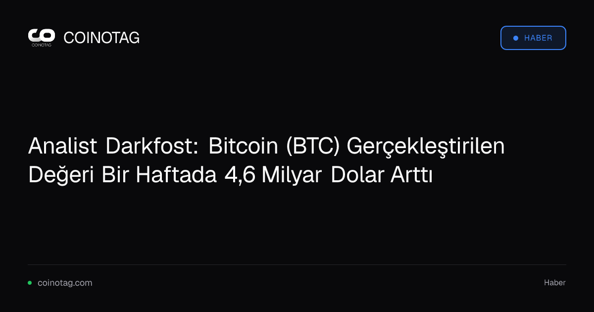 Analist Darkfost: Bitcoin (BTC) Gerçekleştirilen Değeri Bir Haftada 4,6 Milyar Dolar Arttı