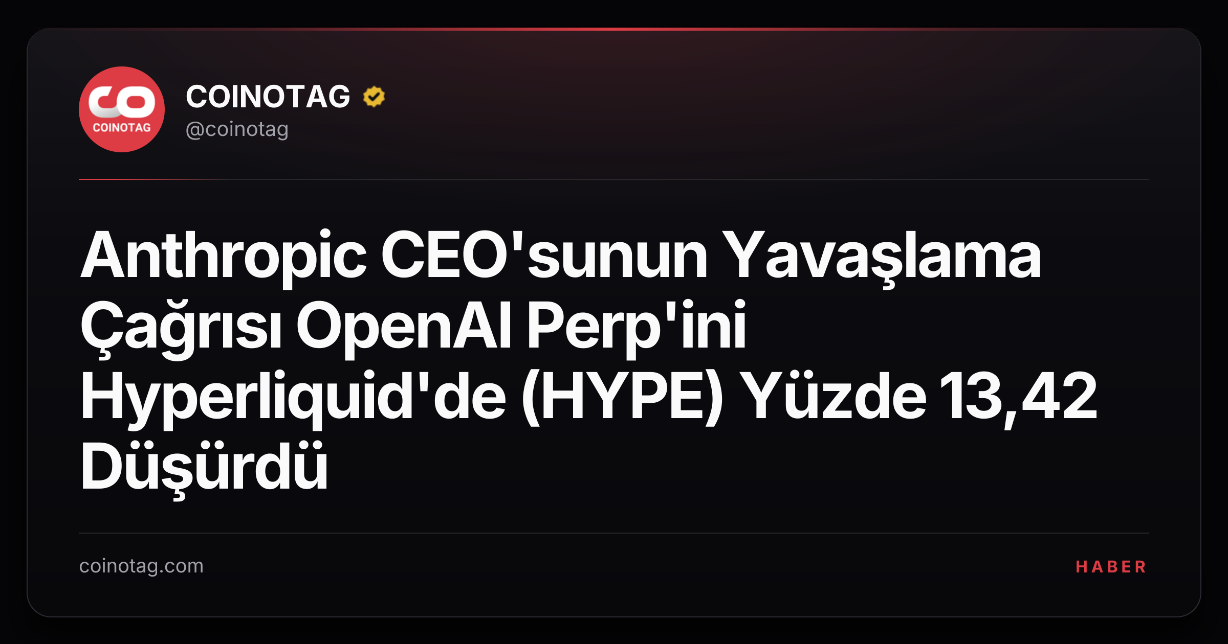 Anthropic CEO'sunun Yavaşlama Çağrısı OpenAI Perp'ini Hyperliquid'de (HYPE) Yüzde 13,42 Düşürdü