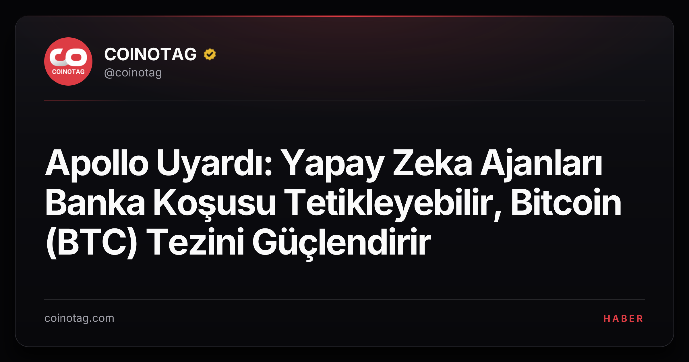 Apollo Uyardı: Yapay Zeka Ajanları Banka Koşusu Tetikleyebilir, Bitcoin (BTC) Tezini Güçlendirir