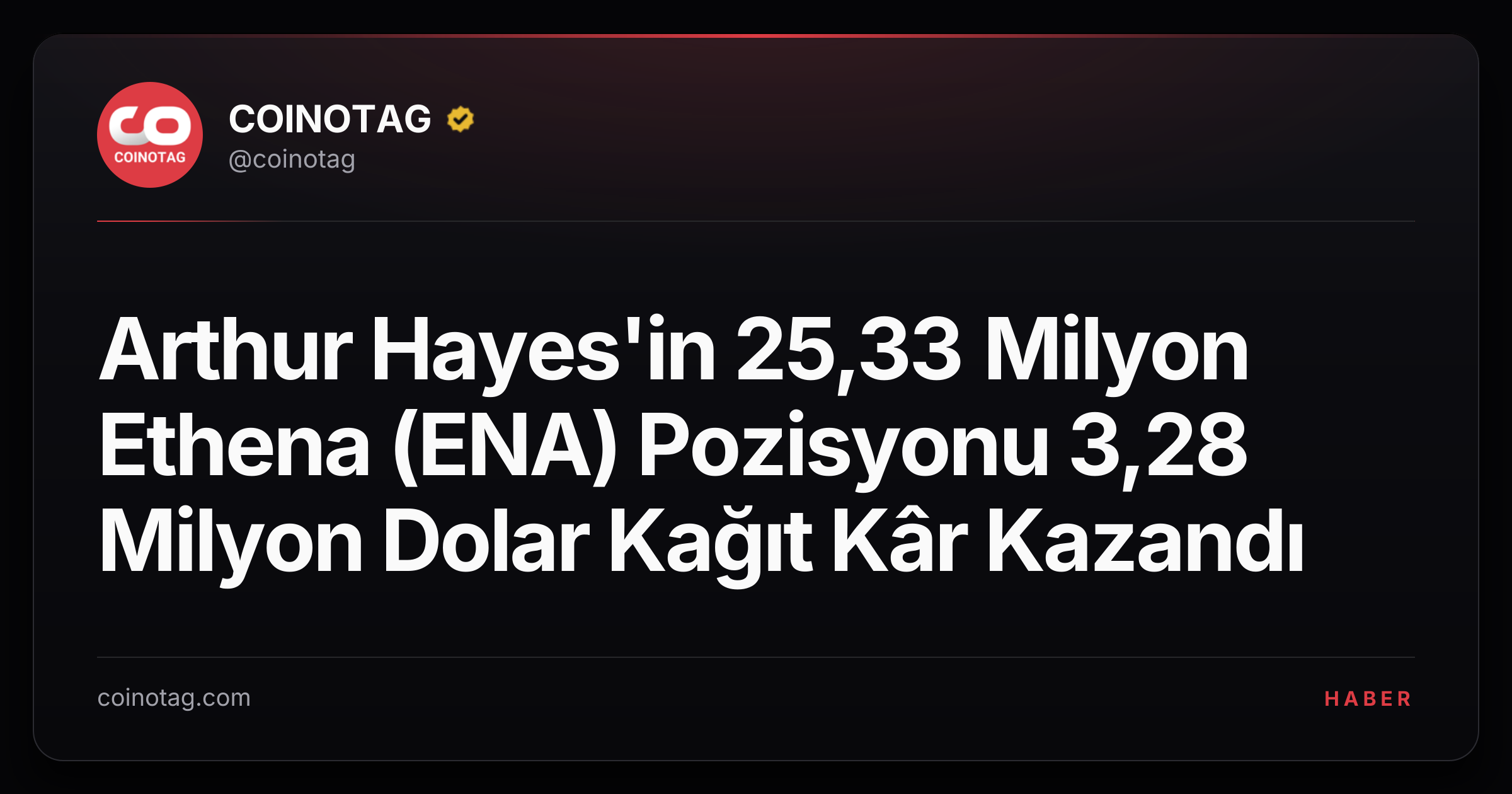 Arthur Hayes'in 25,33 Milyon Ethena (ENA) Pozisyonu 3,28 Milyon Dolar Kağıt Kâr Kazandı