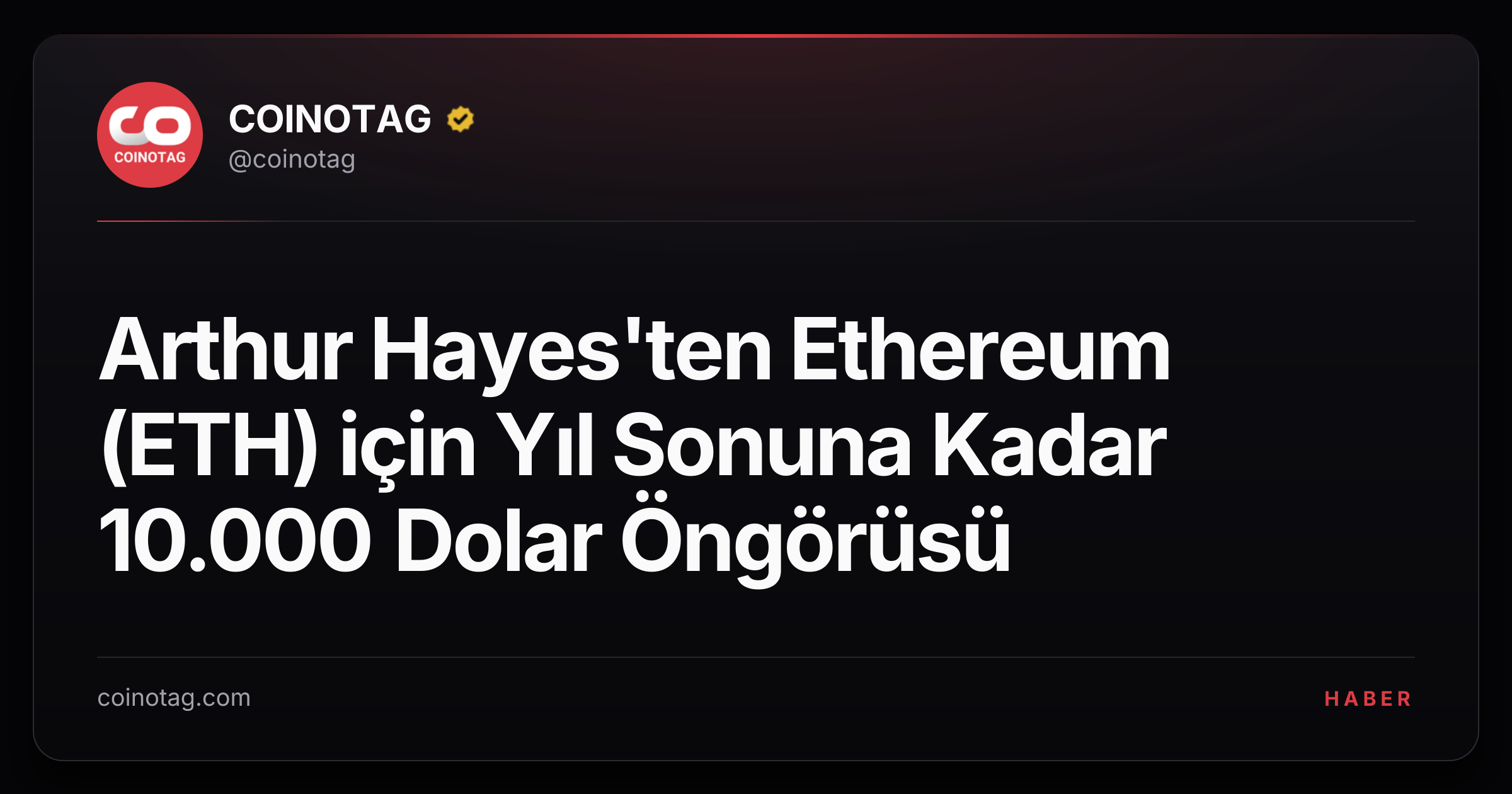 Arthur Hayes'ten Ethereum (ETH) için Yıl Sonuna Kadar 10.000 Dolar Öngörüsü