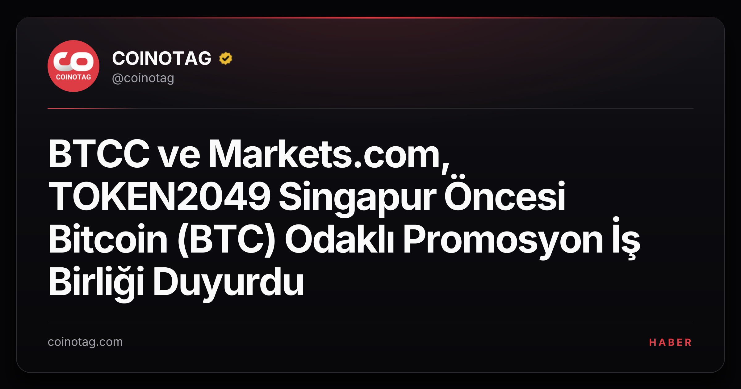 BTCC ve Markets.com, TOKEN2049 Singapur Öncesi Bitcoin (BTC) Odaklı Promosyon İş Birliği Duyurdu