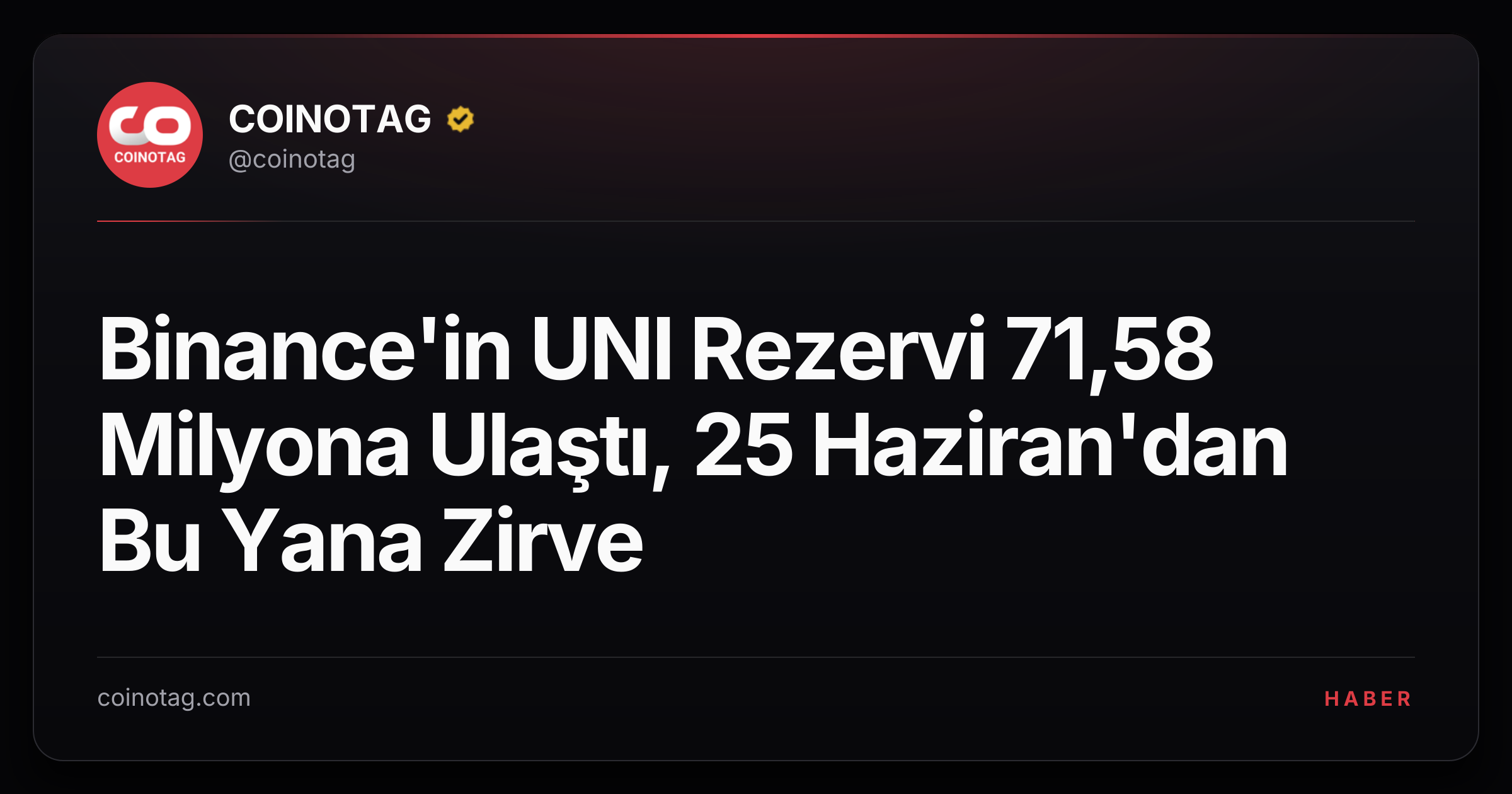 Binance'in UNI Rezervi 71,58 Milyona Ulaştı, 25 Haziran'dan Bu Yana Zirve