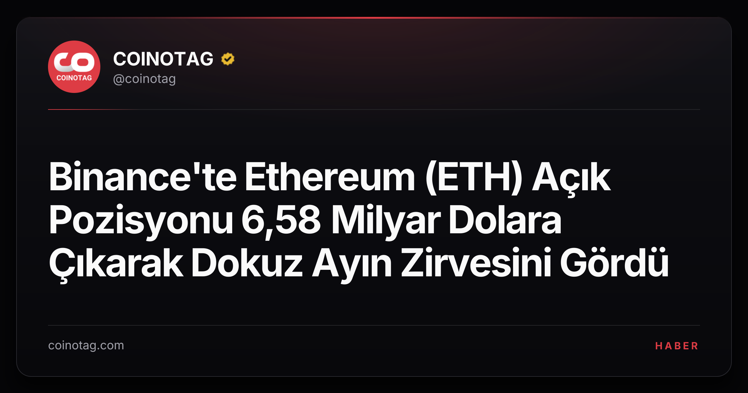 Binance'te Ethereum (ETH) Açık Pozisyonu 6,58 Milyar Dolara Çıkarak Dokuz Ayın Zirvesini Gördü