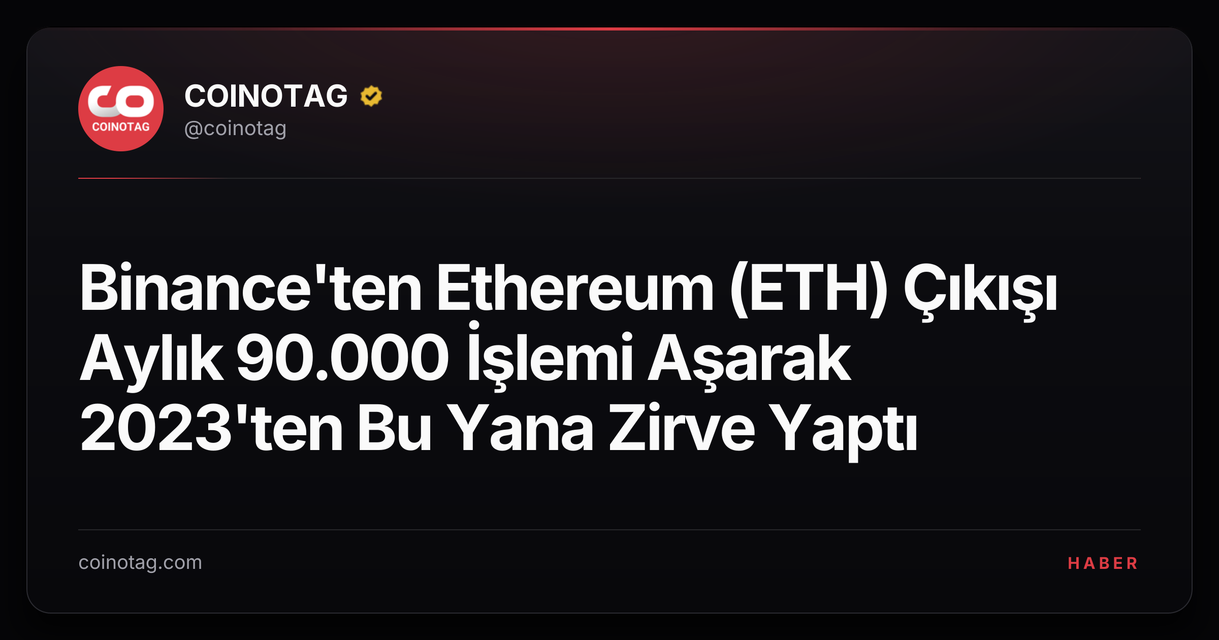 Binance'ten Ethereum (ETH) Çıkışı Aylık 90.000 İşlemi Aşarak 2023'ten Bu Yana Zirve Yaptı