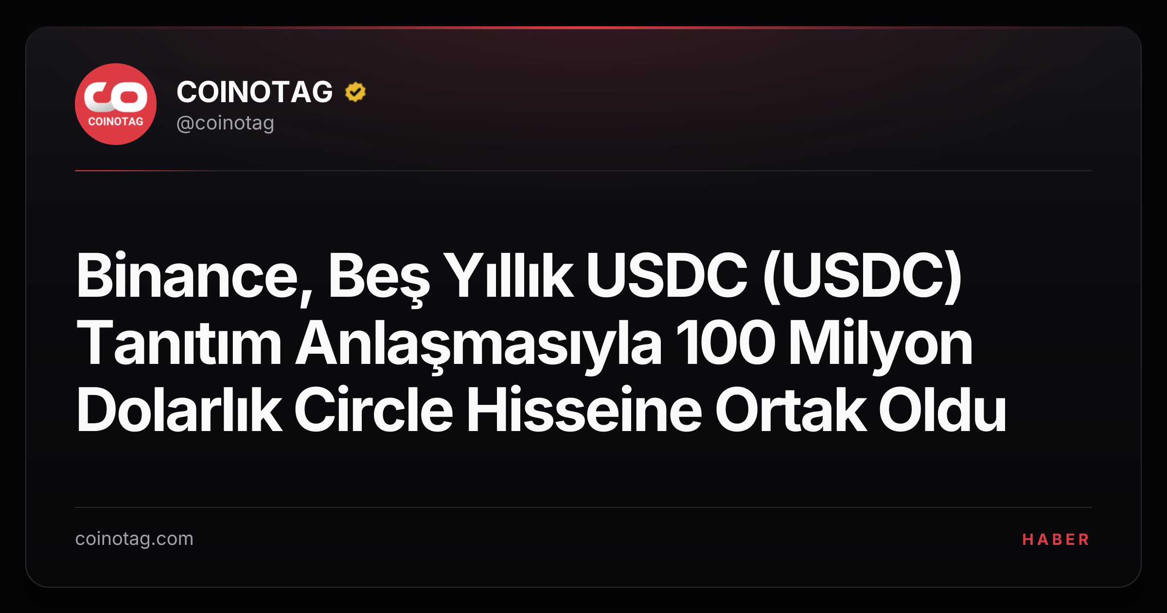 Binance, Beş Yıllık USDC (USDC) Tanıtım Anlaşmasıyla 100 Milyon Dolarlık Circle Hisseine Ortak Oldu