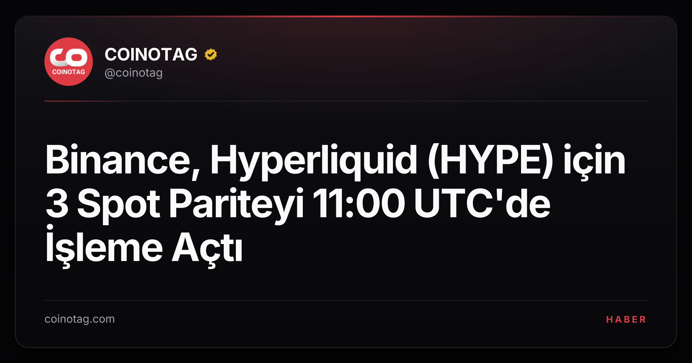 Binance, Hyperliquid (HYPE) için 3 Spot Pariteyi 11:00 UTC'de İşleme Açtı