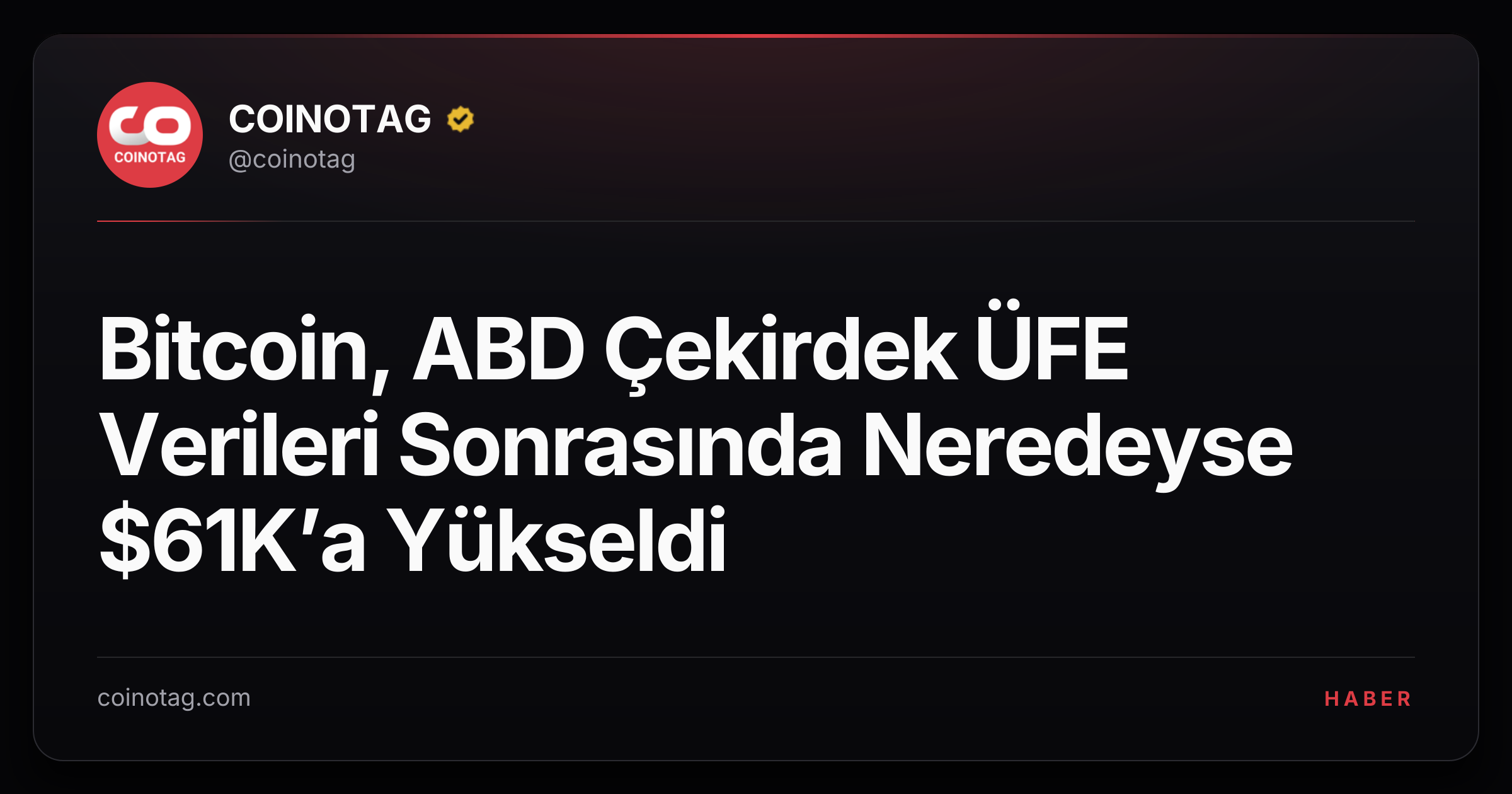 Bitcoin, ABD Çekirdek ÜFE Verileri Sonrasında Neredeyse $61K’a Yükseldi