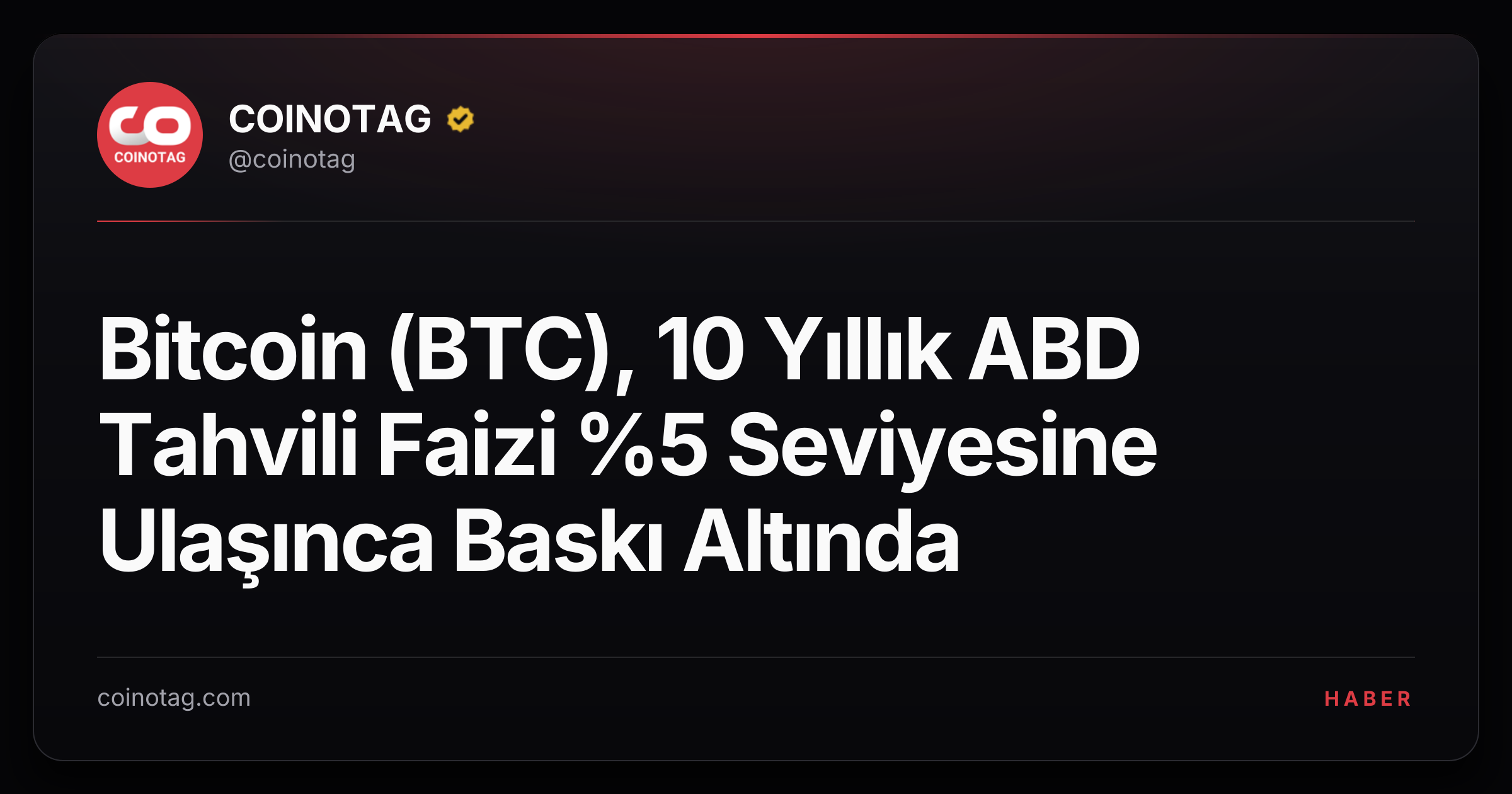 Bitcoin (BTC), 10 Yıllık ABD Tahvili Faizi %5 Seviyesine Ulaşınca Baskı Altında