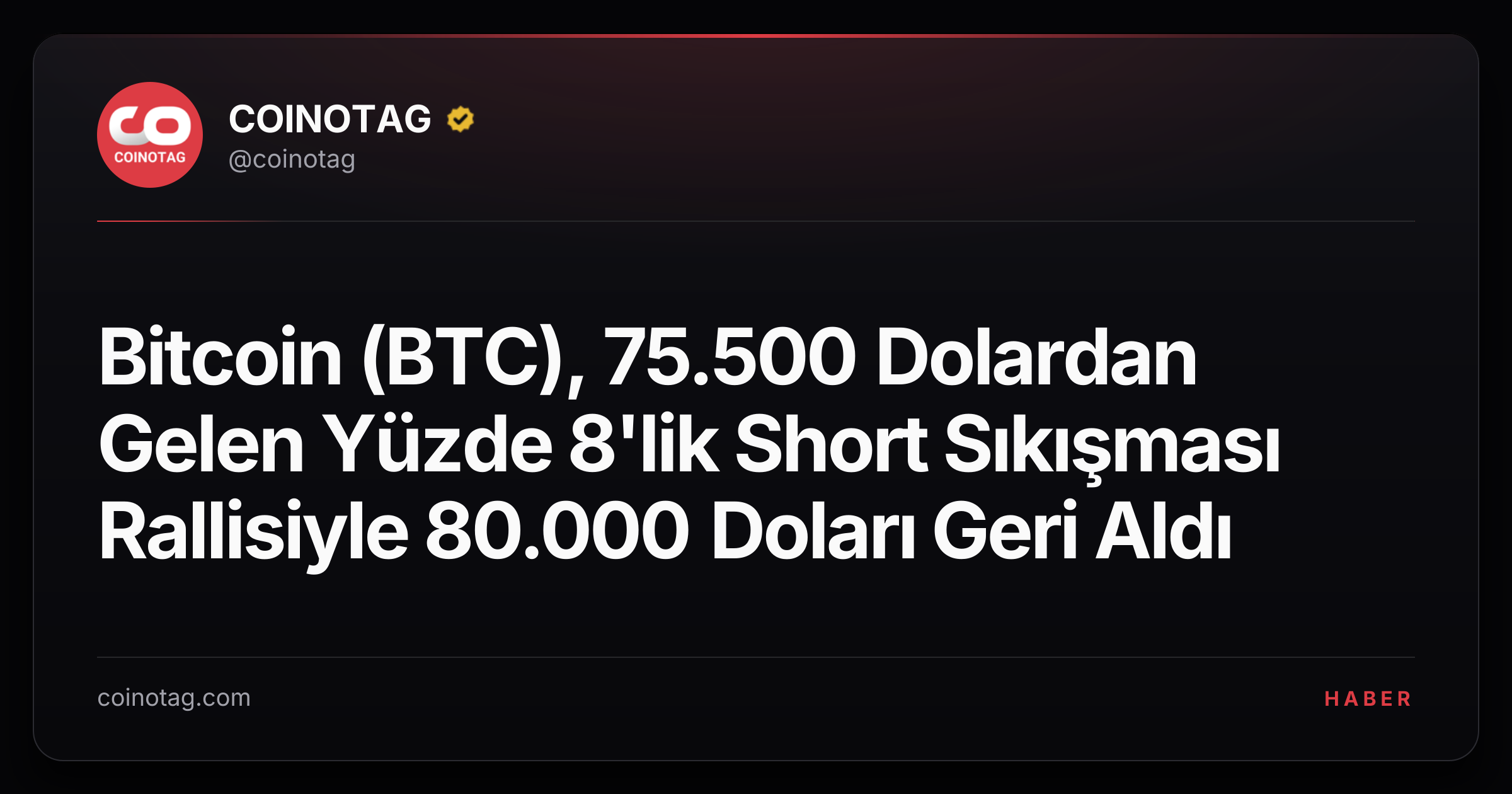 Bitcoin (BTC), 75.500 Dolardan Gelen Yüzde 8'lik Short Sıkışması Rallisiyle 80.000 Doları Geri Aldı