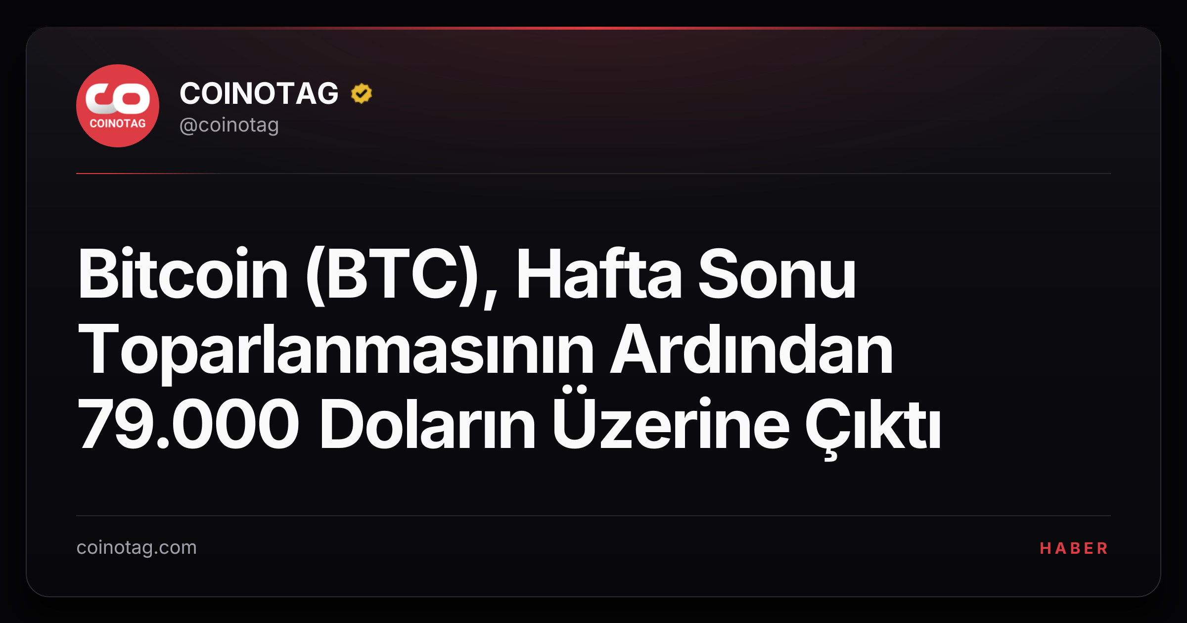 Bitcoin (BTC), Hafta Sonu Toparlanmasının Ardından 79.000 Doların Üzerine Çıktı