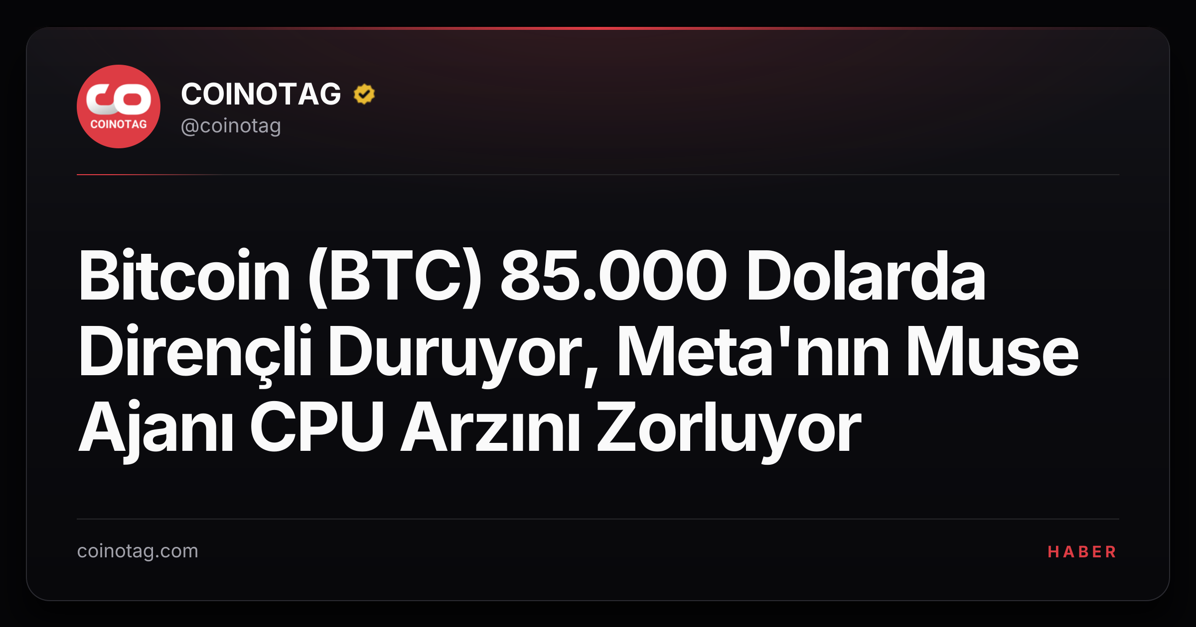 Bitcoin (BTC) 85.000 Dolarda Dirençli Duruyor, Meta'nın Muse Ajanı CPU Arzını Zorluyor