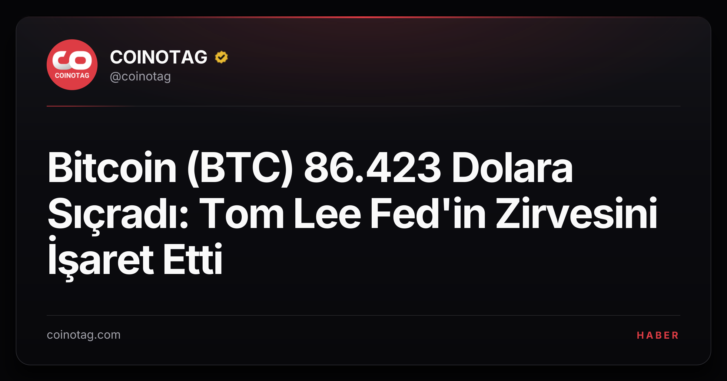 Bitcoin (BTC) 86.423 Dolara Sıçradı: Tom Lee Fed'in Zirvesini İşaret Etti