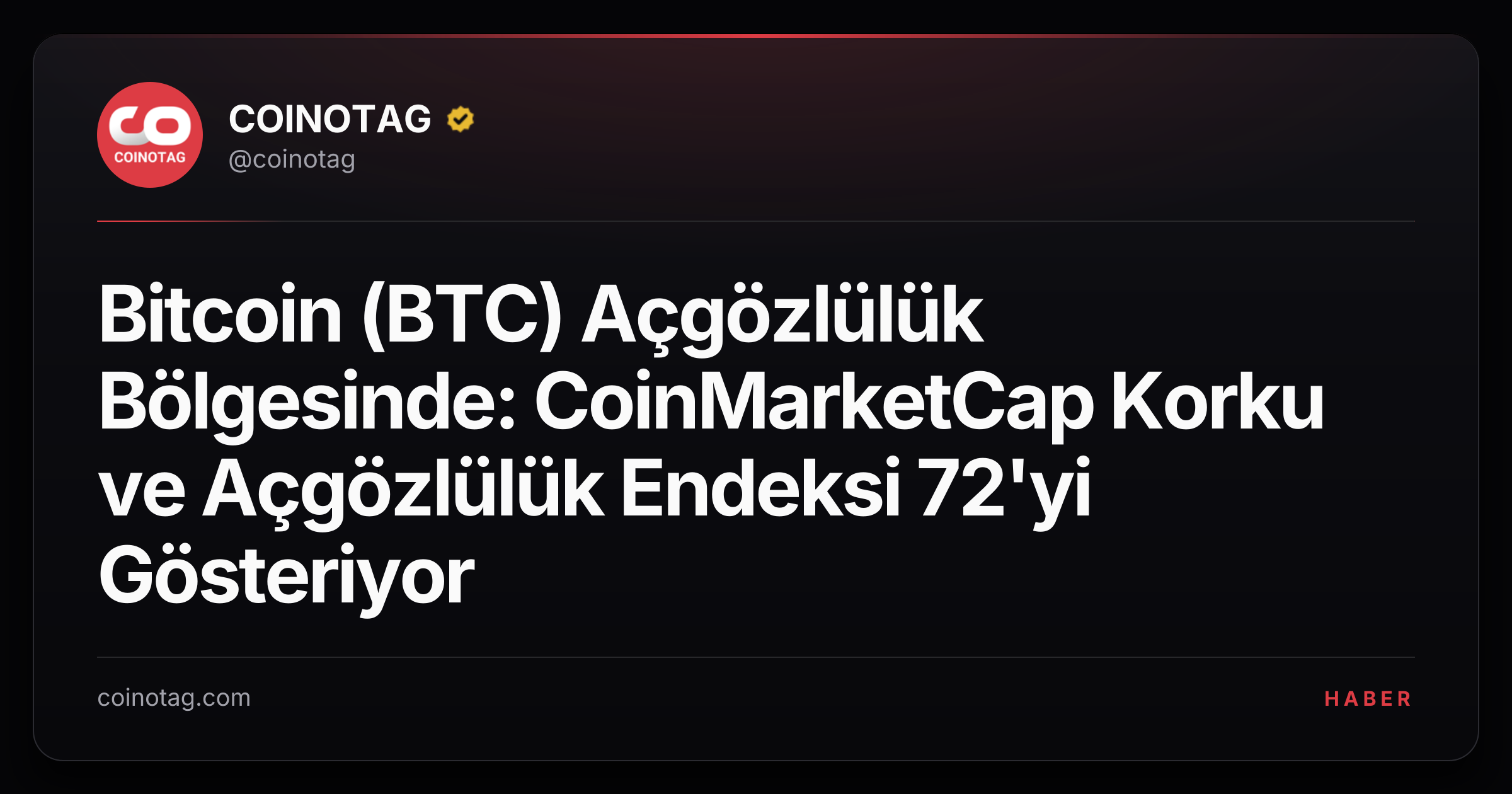 Bitcoin (BTC) Açgözlülük Bölgesinde: CoinMarketCap Korku ve Açgözlülük Endeksi 72'yi Gösteriyor