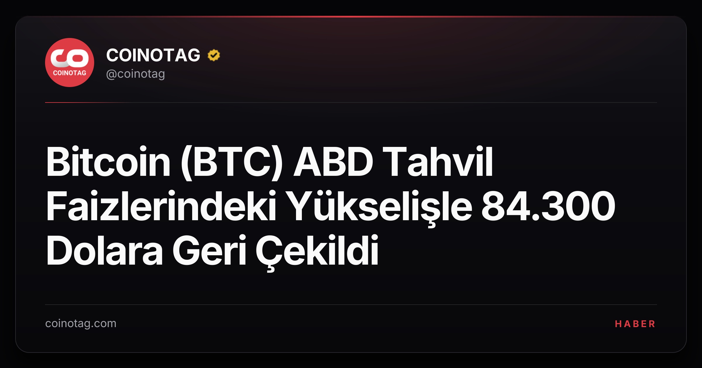 Bitcoin (BTC) ABD Tahvil Faizlerindeki Yükselişle 84.300 Dolara Geri Çekildi