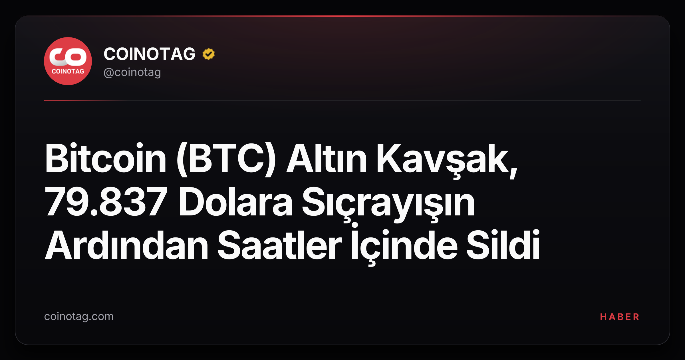 Bitcoin (BTC) Altın Kavşak, 79.837 Dolara Sıçrayışın Ardından Saatler İçinde Sildi