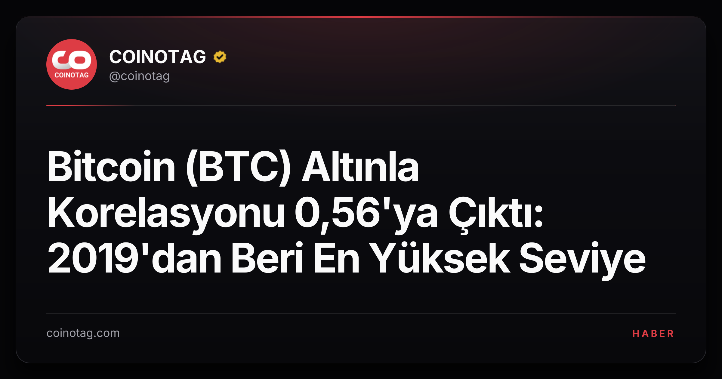 Bitcoin (BTC) Altınla Korelasyonu 0,56'ya Çıktı: 2019'dan Beri En Yüksek Seviye
