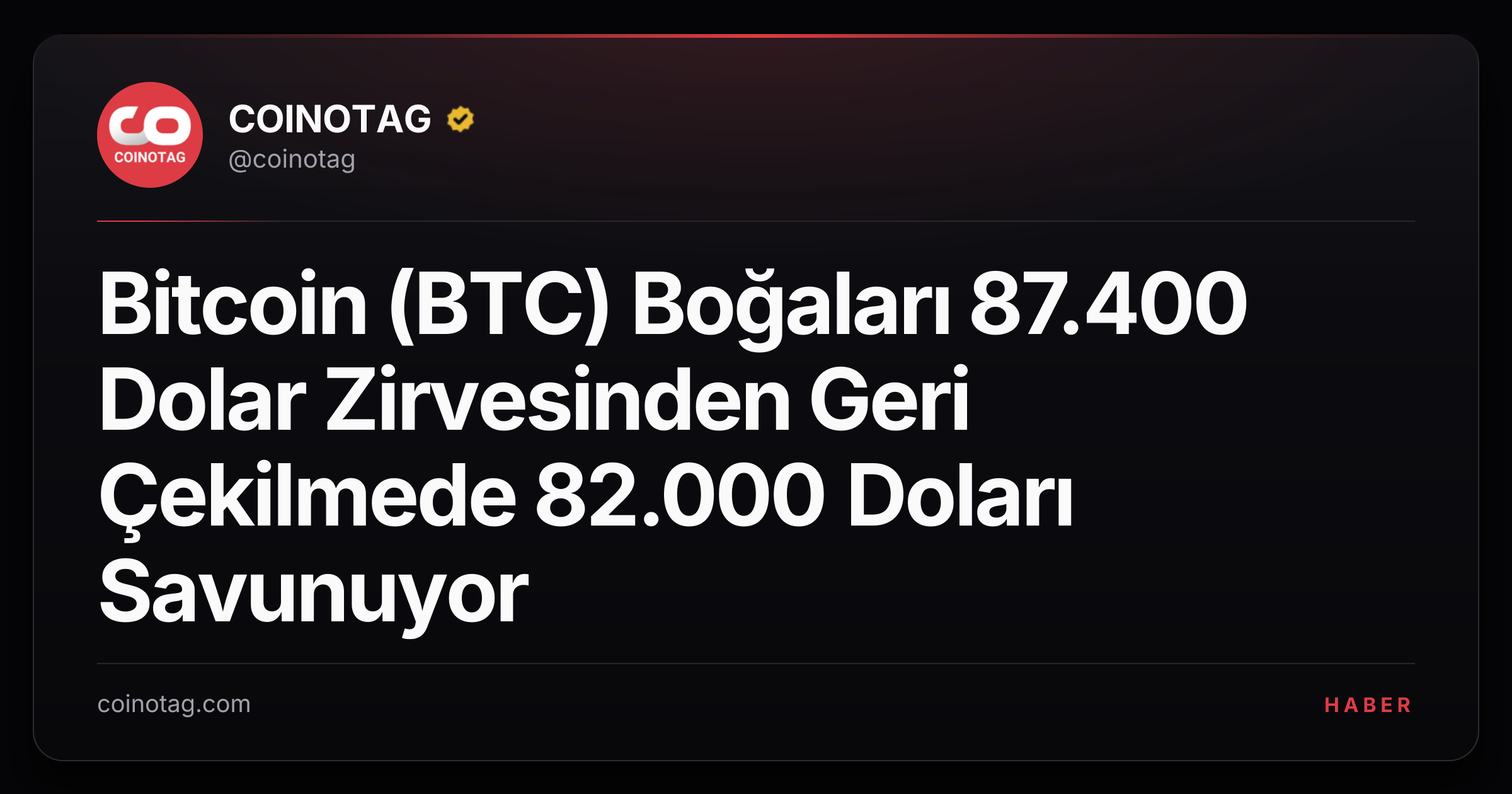 Bitcoin (BTC) Boğaları 87.400 Dolar Zirvesinden Geri Çekilmede 82.000 Doları Savunuyor