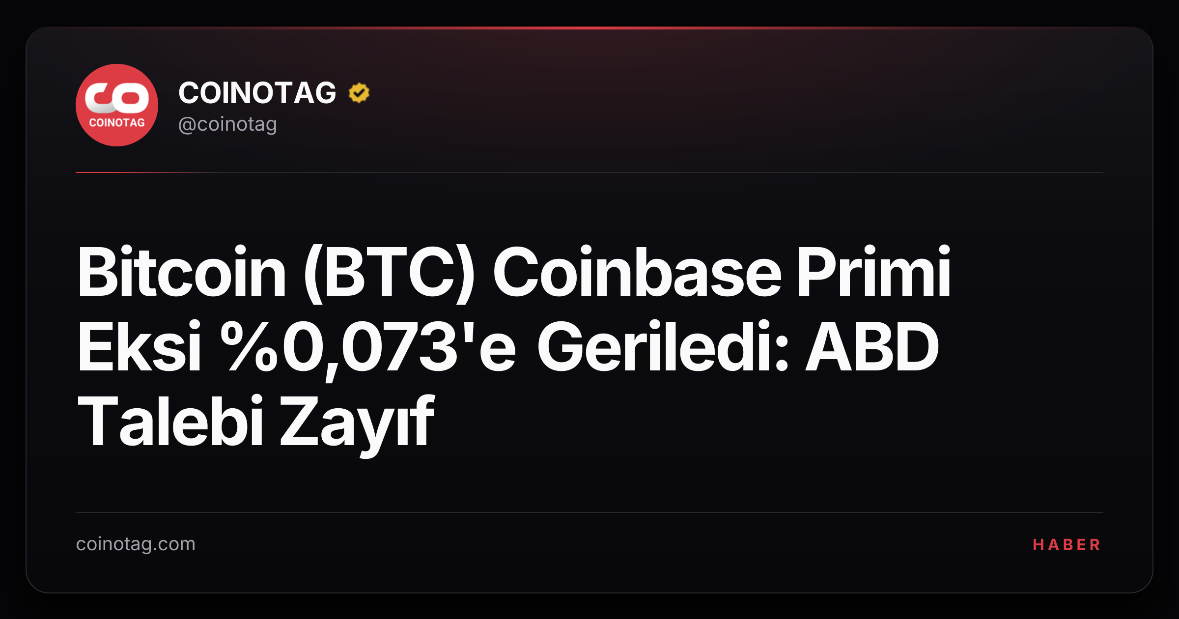 Bitcoin (BTC) Coinbase Primi Eksi %0,073'e Geriledi: ABD Talebi Zayıf