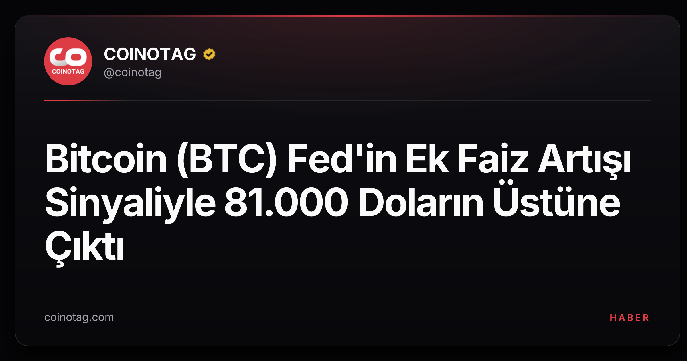 Bitcoin (BTC) Fed'in Ek Faiz Artışı Sinyaliyle 81.000 Doların Üstüne Çıktı