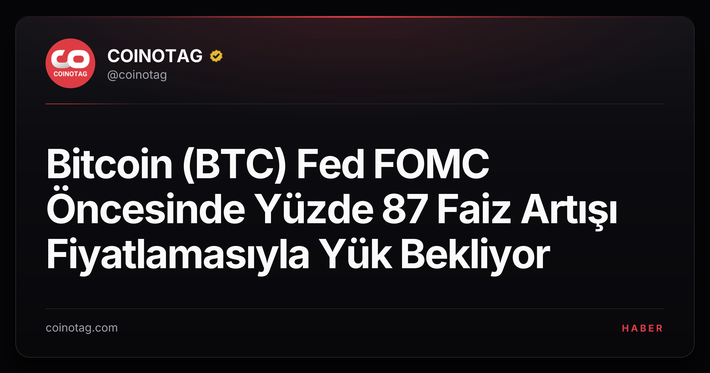 Bitcoin (BTC) Fed FOMC Öncesinde Yüzde 87 Faiz Artışı Fiyatlamasıyla Yük Bekliyor