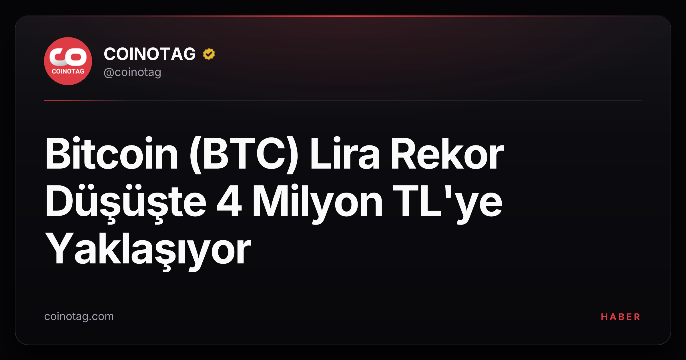 Bitcoin (BTC) Lira Rekor Düşüşte 4 Milyon TL'ye Yaklaşıyor