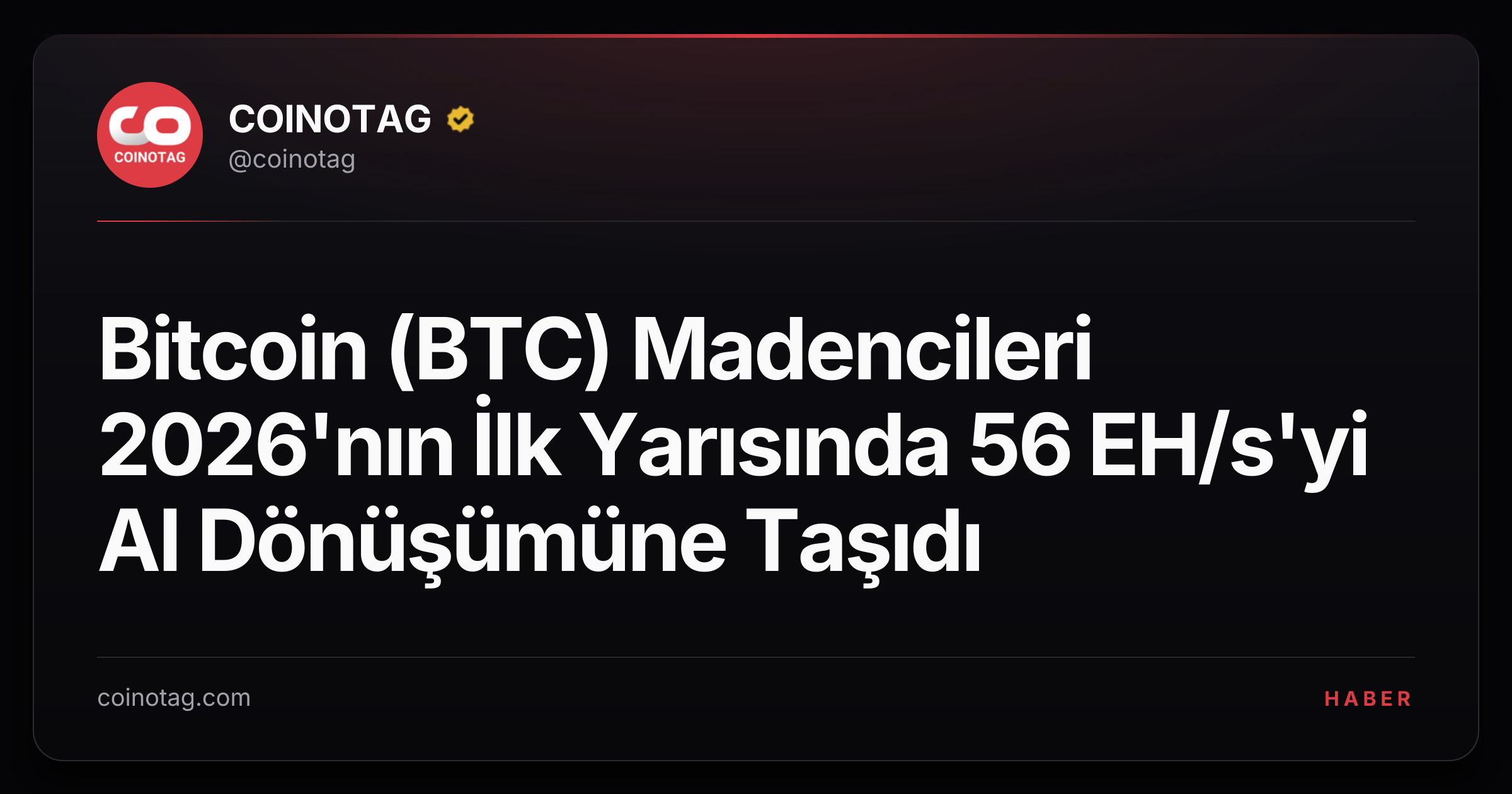 Bitcoin (BTC) Madencileri 2026'nın İlk Yarısında 56 EH/s'yi AI Dönüşümüne Taşıdı