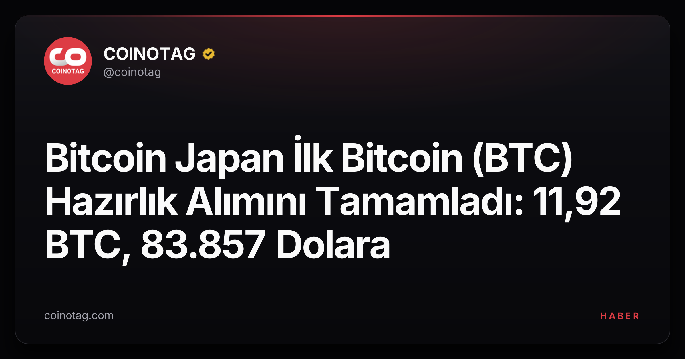Bitcoin Japan İlk Bitcoin (BTC) Hazırlık Alımını Tamamladı: 11,92 BTC, 83.857 Dolara